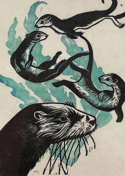 Lynn McClain - Otter Linocut Print